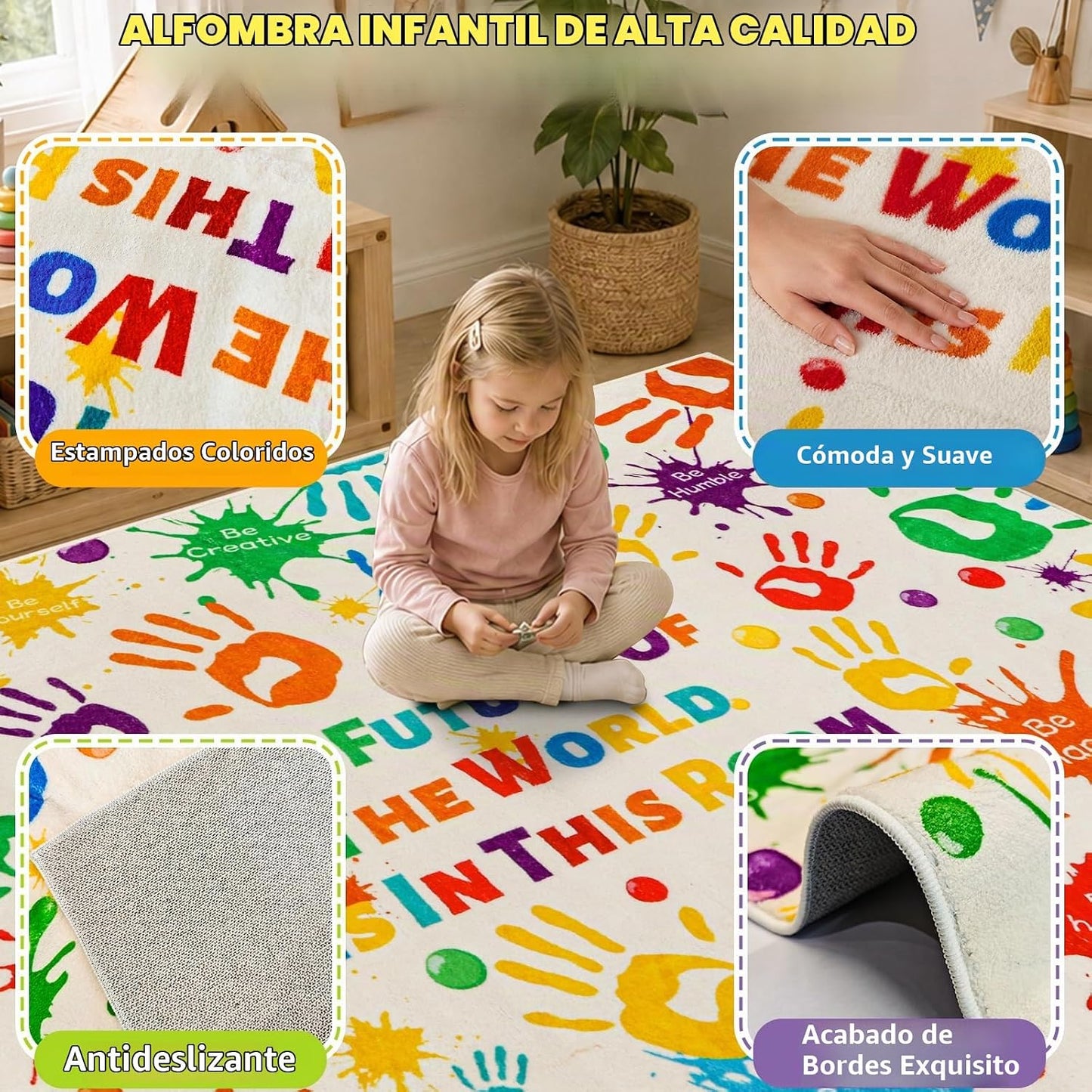 LTKOUGFAM Alfombra colorida para niños, alfombra lavable para niños...