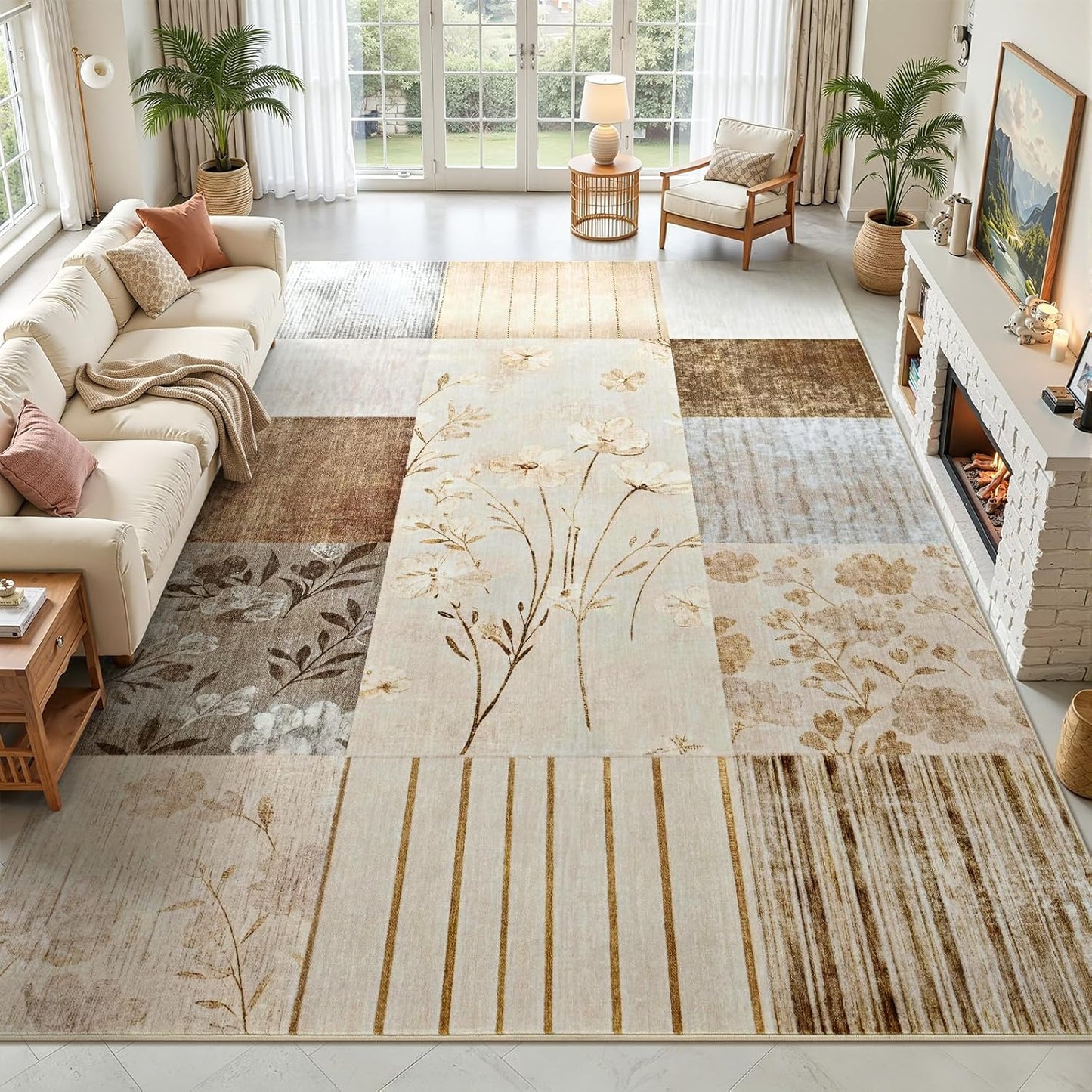 DweIke Alfombra de área de 5 x 7 pies, lavable, color beige, para s...