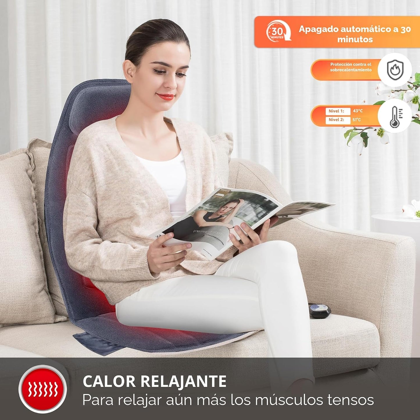 Snailax Cojín de Masaje para Asiento con Calor - Almohadilla de Sop...