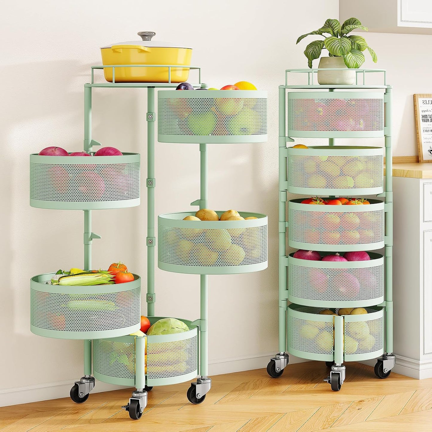 SNTD Cesta de frutas y verduras para cocina con tapa superior de me...