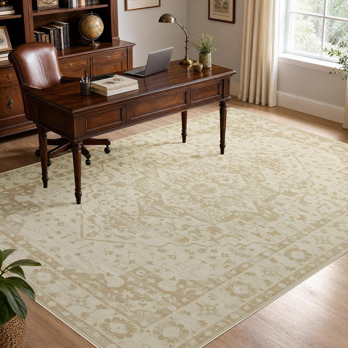 Joydeco Alfombra persa de 8 x 10 pulgadas, color beige, lavable y n...