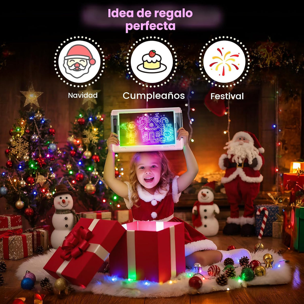 Tablero de dibujo LED recargable, 15 pulgadas, 9 modos de luz de co...