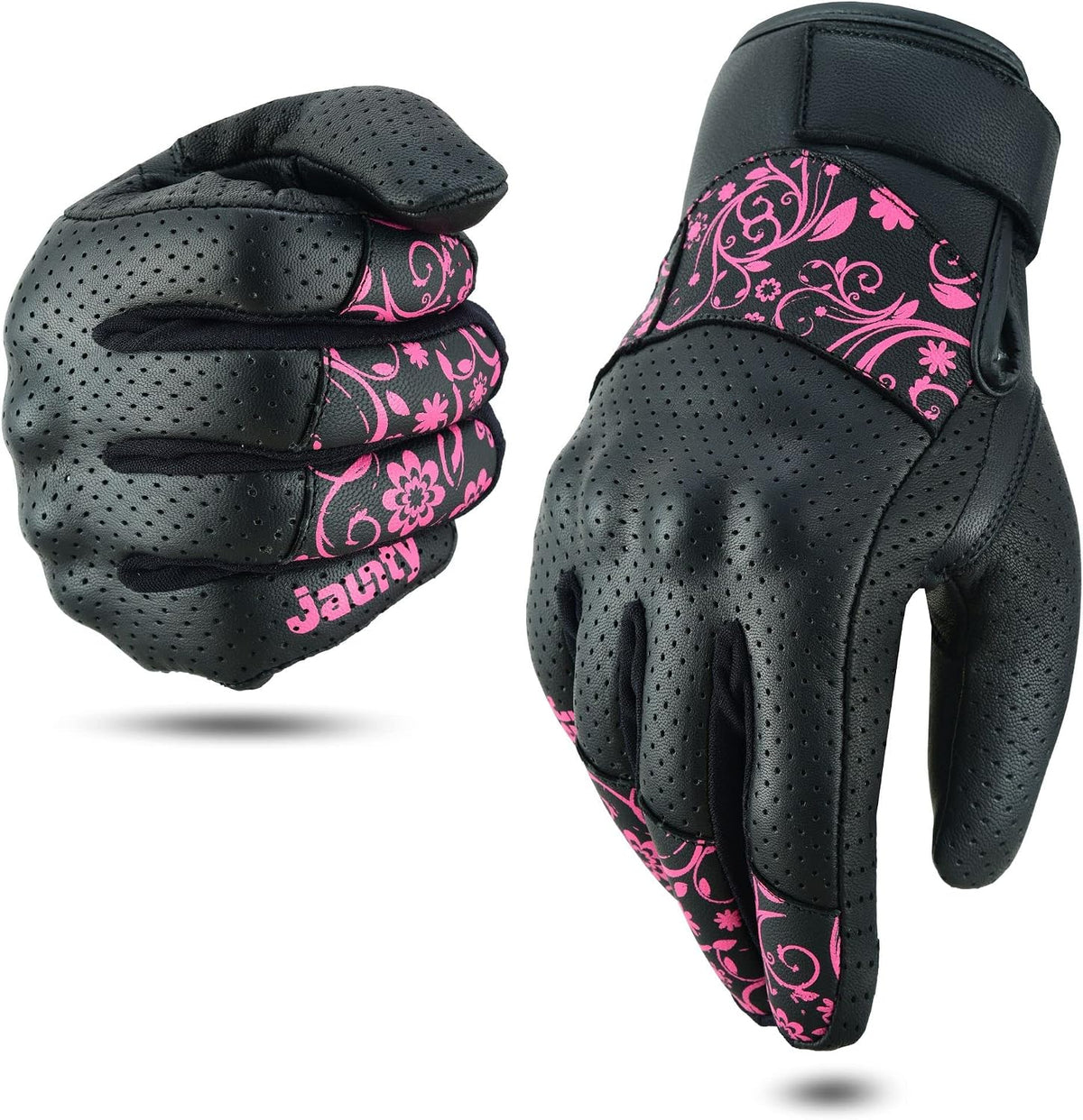 JAUNTY - Guantes de motocicleta para mujer, de cuero, con pantalla...