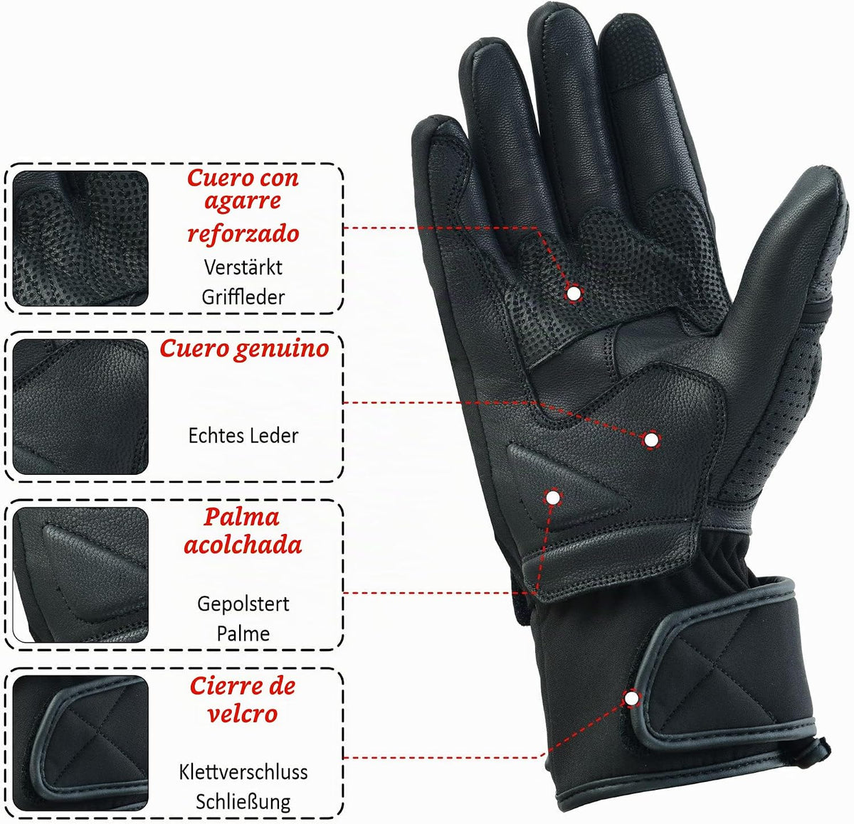 Guantes de moto JAUNTY, guantes de cuero de verano con pantalla tác...