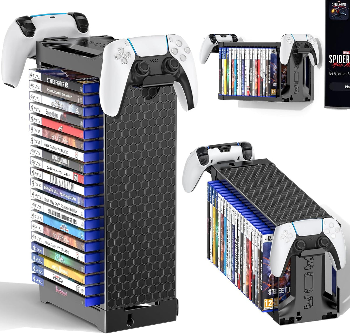 Torre de almacenamiento de videojuegos con soporte para controlador...