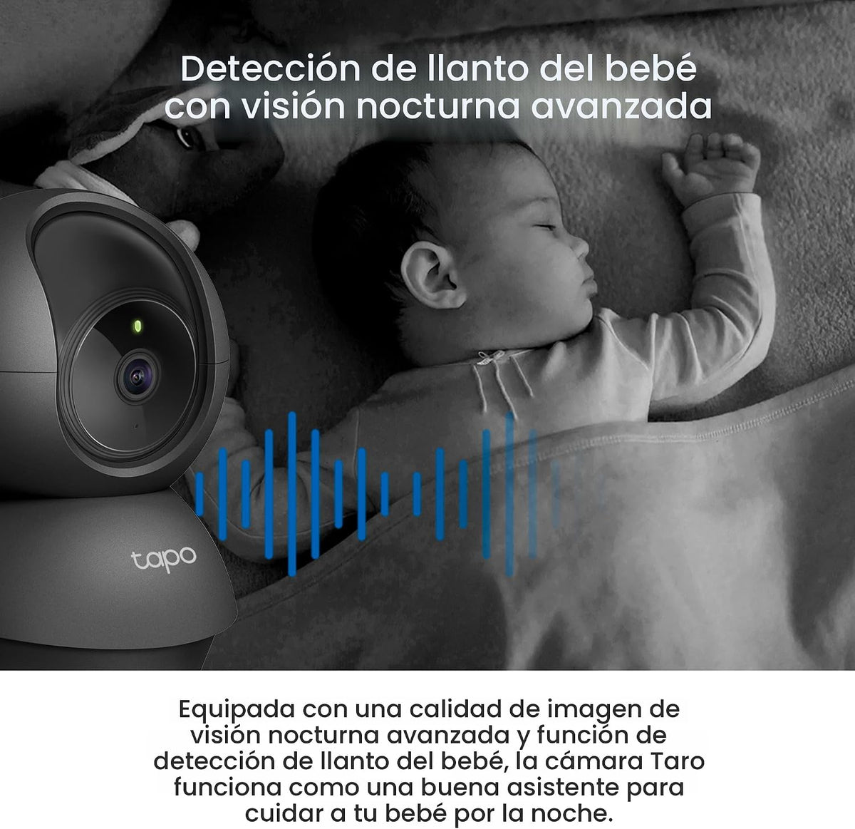 Tapo Cámara de seguridad interior 2K Pan\/Tilt para monitor de bebé...