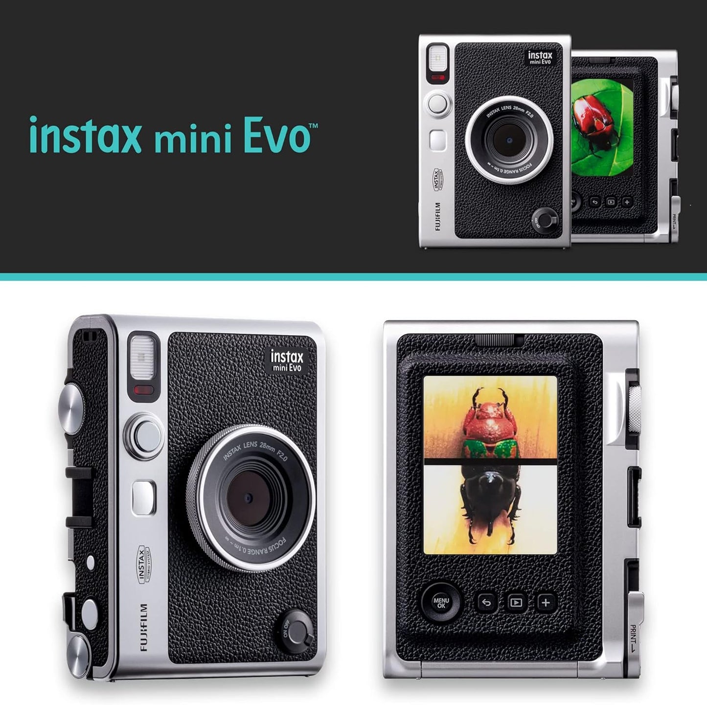 Cámara instantánea Fujifilm Instax Mini EVO Hybrid negra | Paquete...