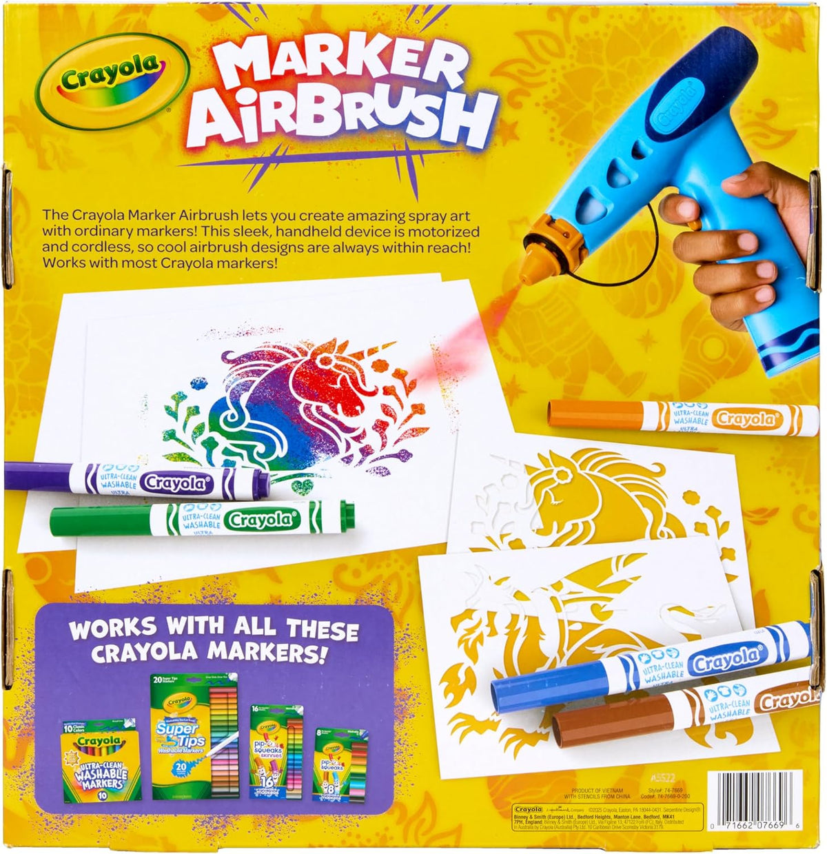 Crayola Kit de arte en aerosol con aerógrafo, 8 marcadores lavables...