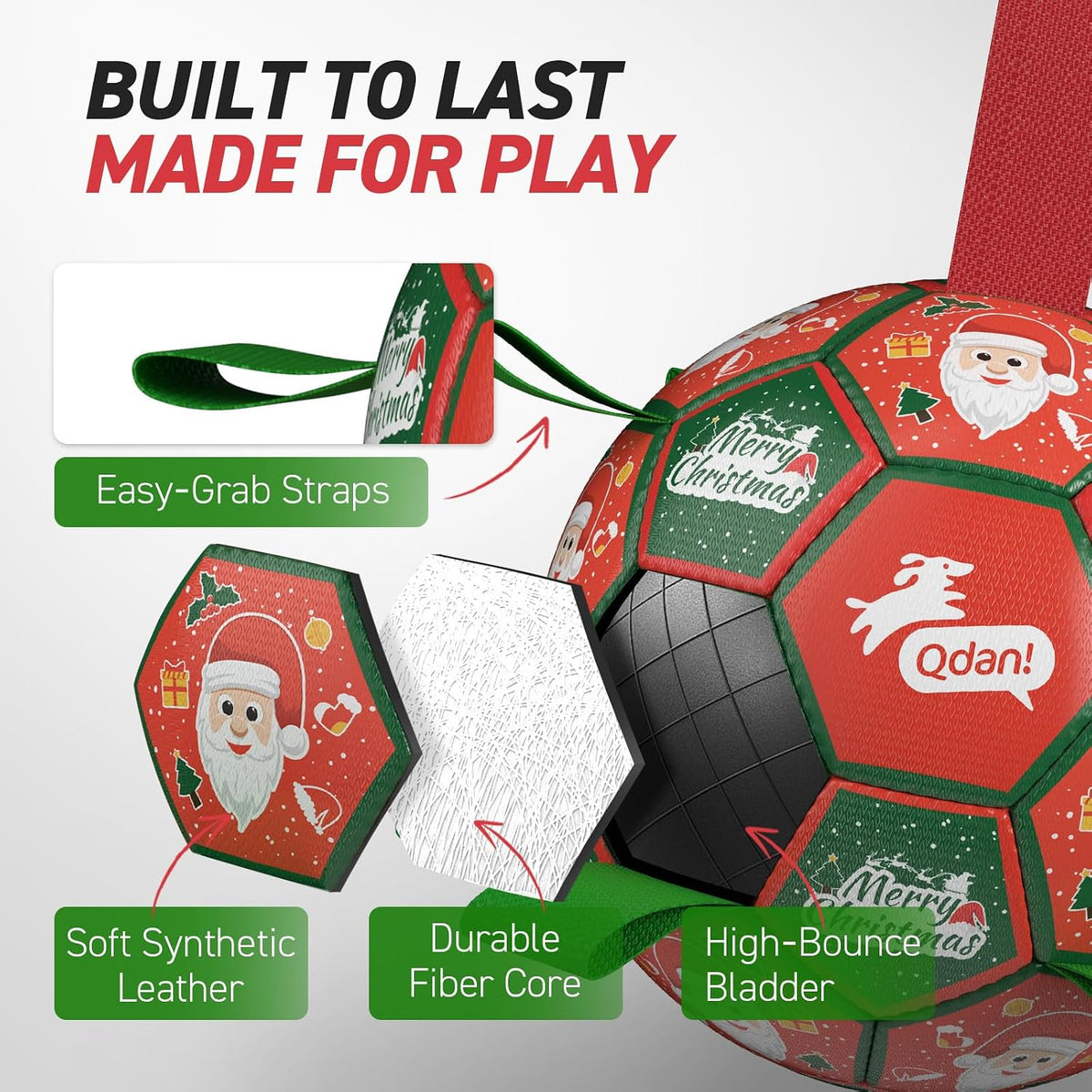 QDAN Pelotas de Navidad para perros con correas, pelota de fútbol p...