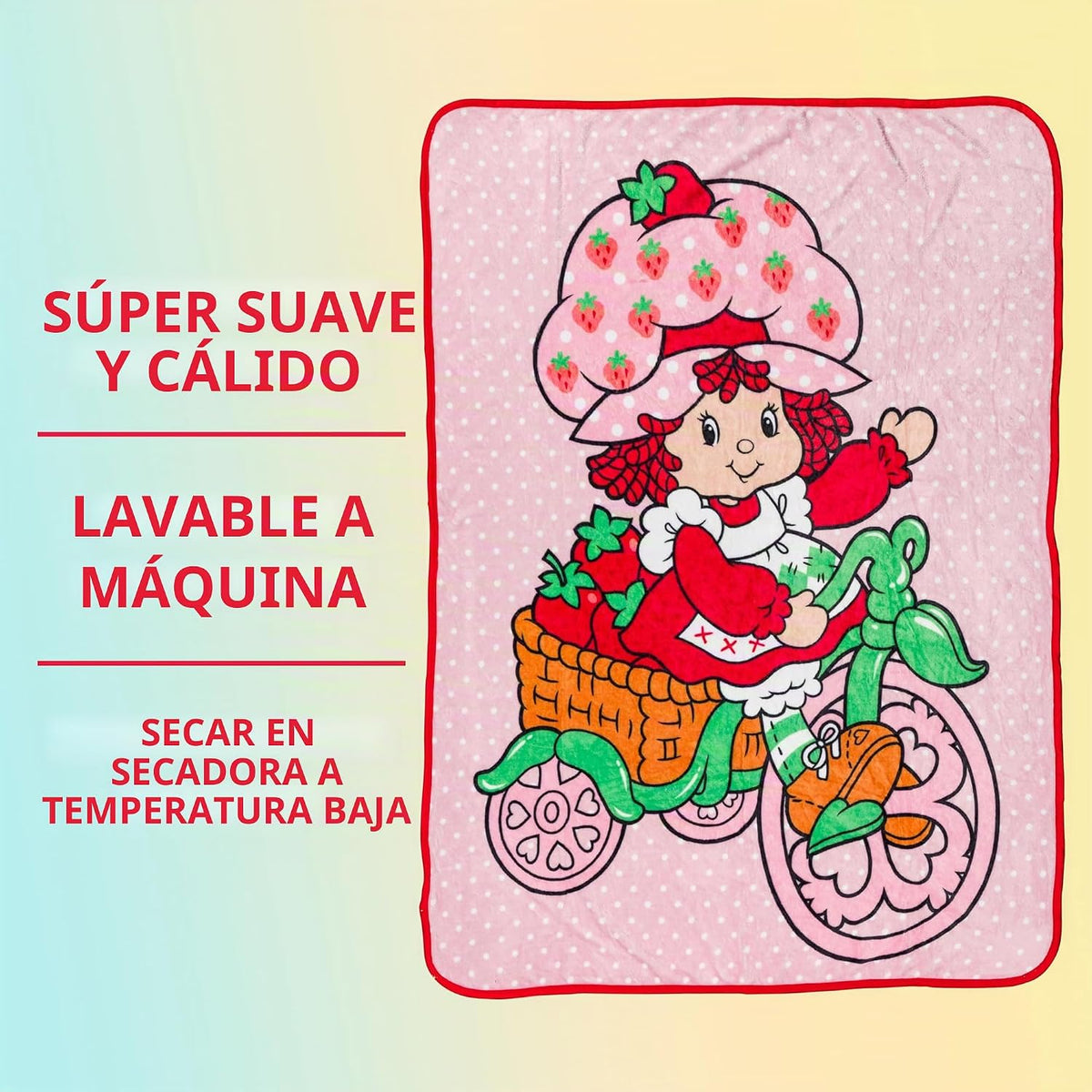 Manta de forro polar Silver Buffalo Strawberry Shortcake en bicicle...