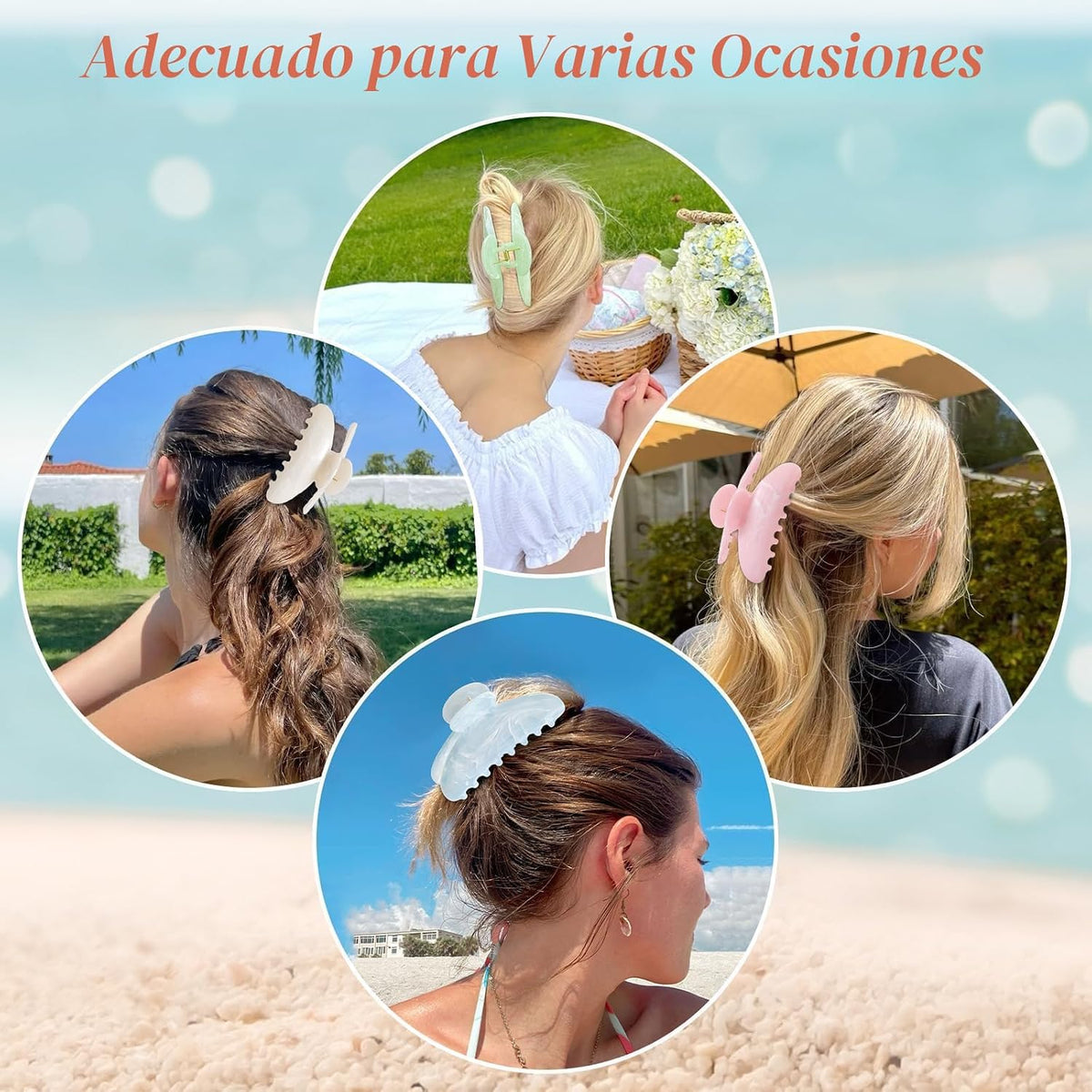 Paquete de 6 pinzas para el cabello para mujer, garras antideslizan...