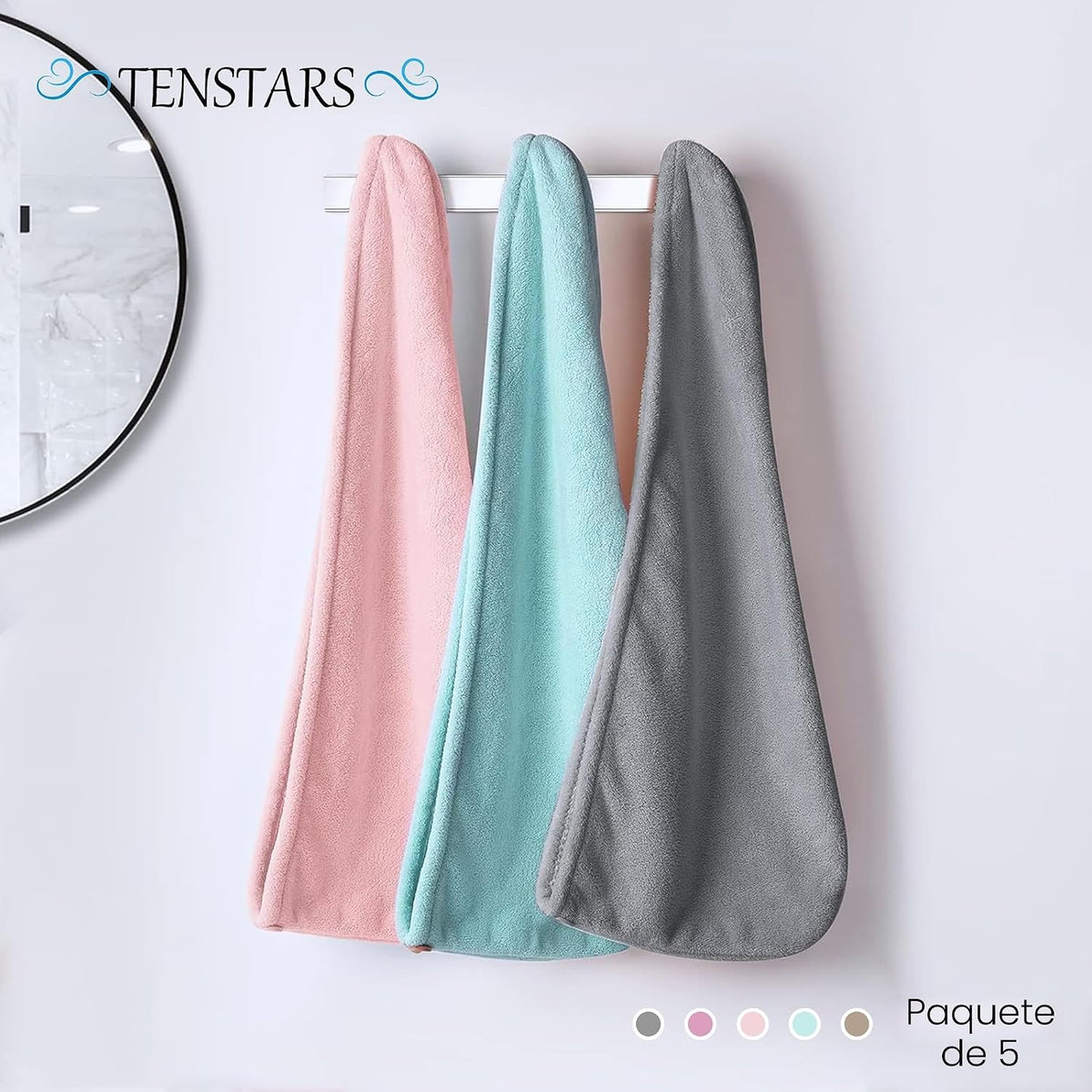 TENSTARS - Toalla de microfibra para todo tipo de cabello, 320GSM g...