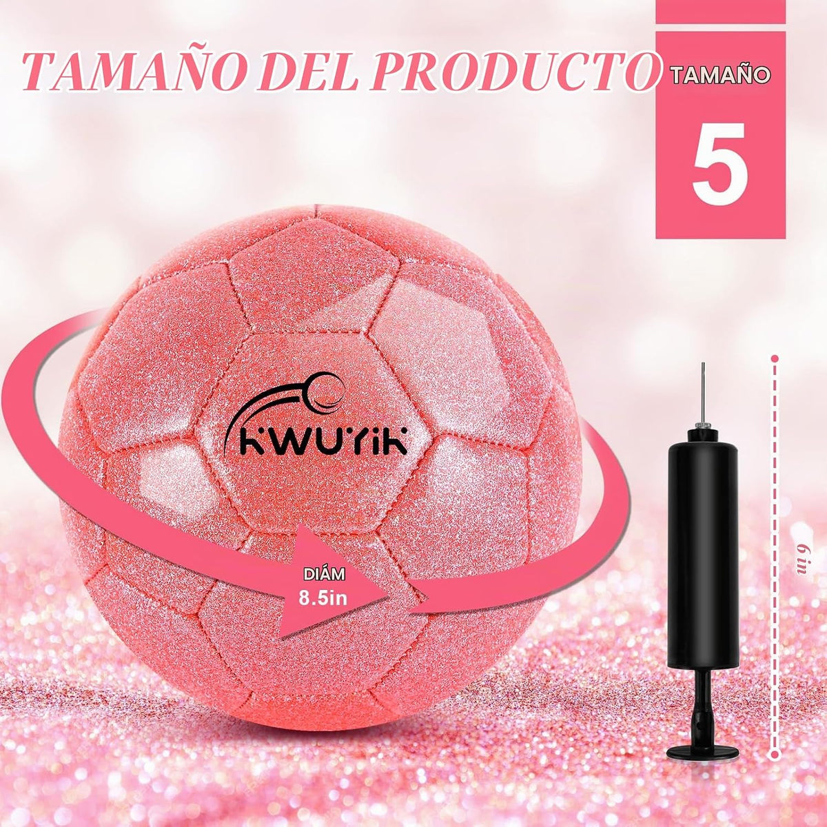 OKWUYiK Balón de fútbol de talla 3, 4, 5, con purpurina rosa, dorad...