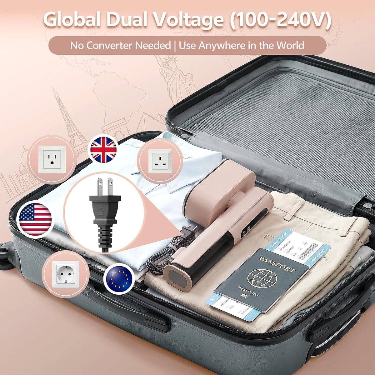 Vaporizador de viaje para ropa, voltaje dual 100-240V, vaporizador...