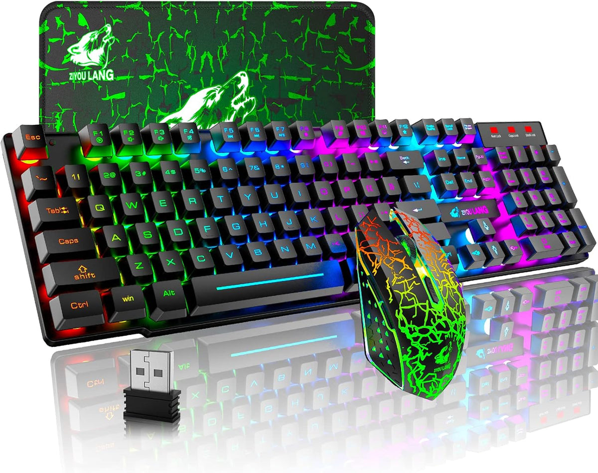 Combo de teclado y mouse inalámbricos para juegos con alfombrilla d...