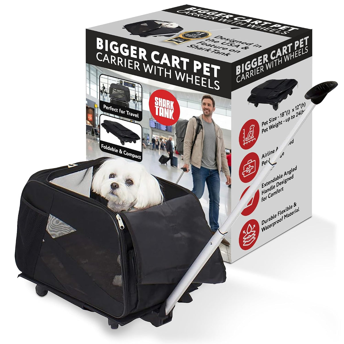 Pet Smart Cart, grande, negro, con ruedas, con ruedas, bolsa de via...