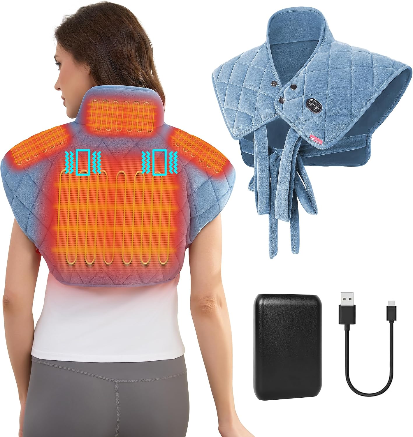 Vofuoti Almohadilla térmica para cuello y hombros con masajeador, a...