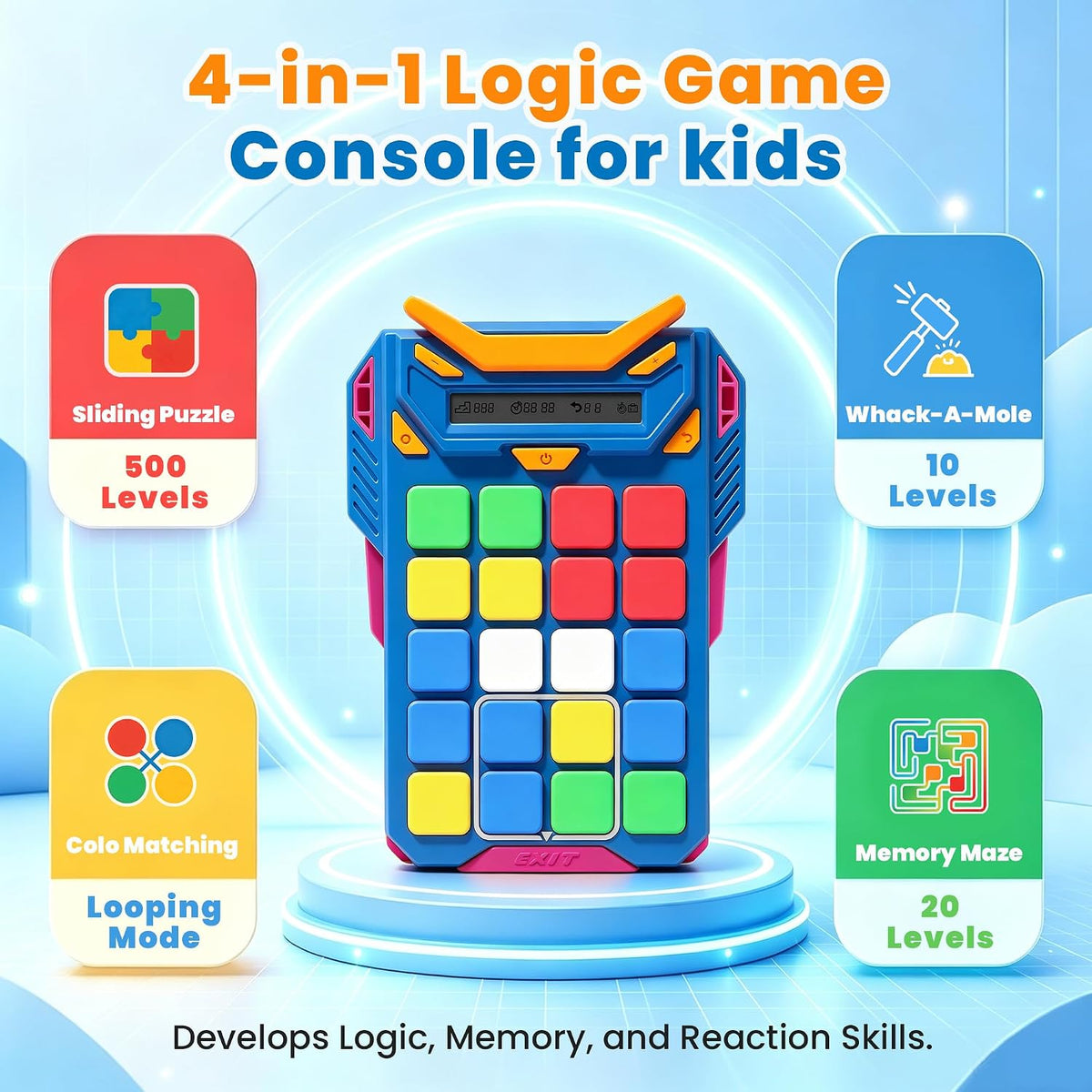Bangqitimes Consola de juegos lógica 4 en 1 para niños, rompecabeza...