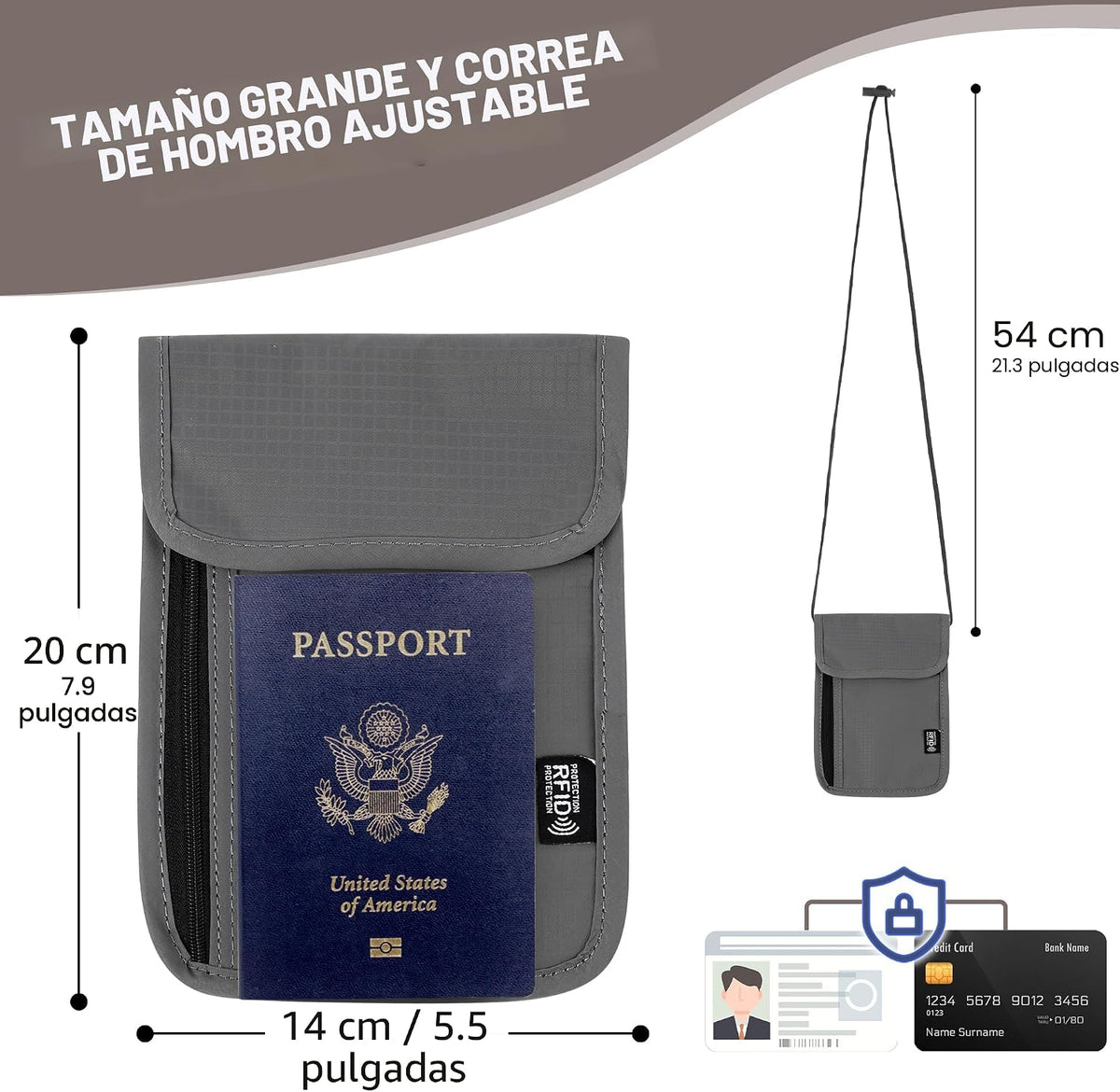 Likesing - Cartera de viaje con cuello de viaje de 5.5 pulgadas de...