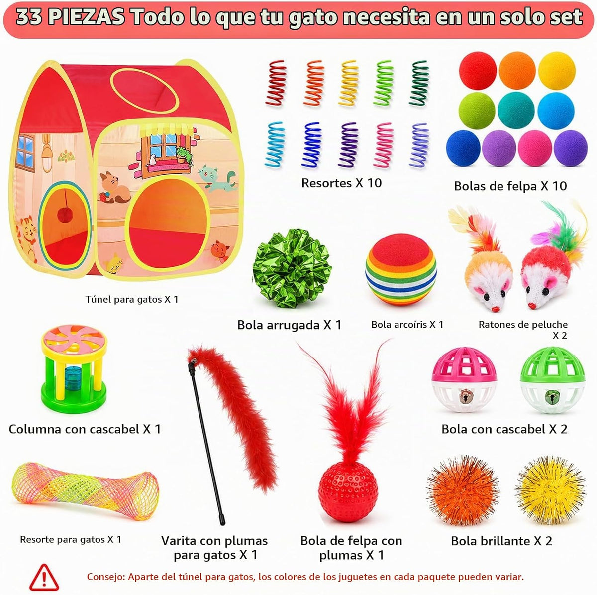 AILUKI Paquete variado de 33 juguetes para gatos de interior, juego...