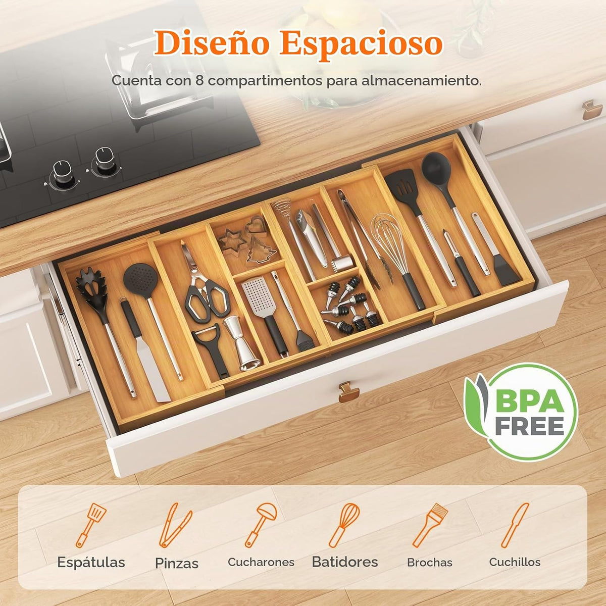 Lifewit Organizador de utensilios expandible para cajón de cocina,...