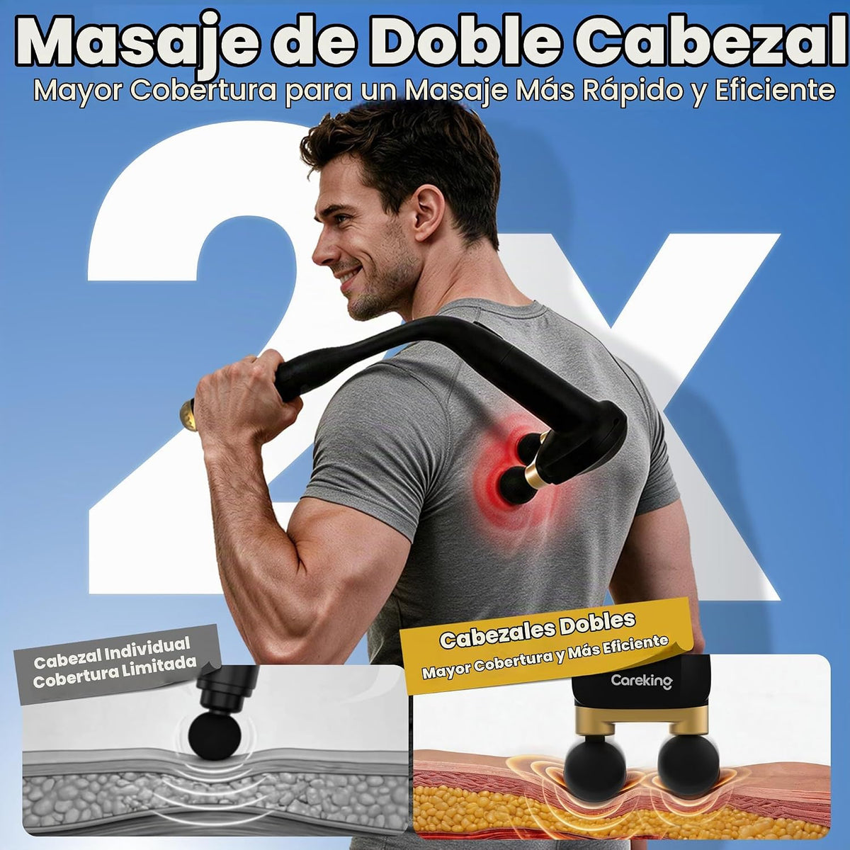 Pistola de masaje 3 en 1 con mango largo desmontable, masajeador de...