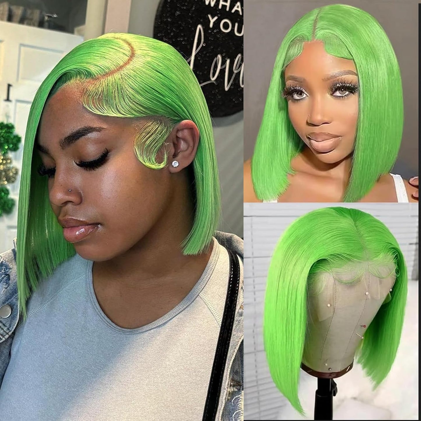 Munx Pelucas de cabello humano estilo Bob de 13 x 6 pulgadas con en...