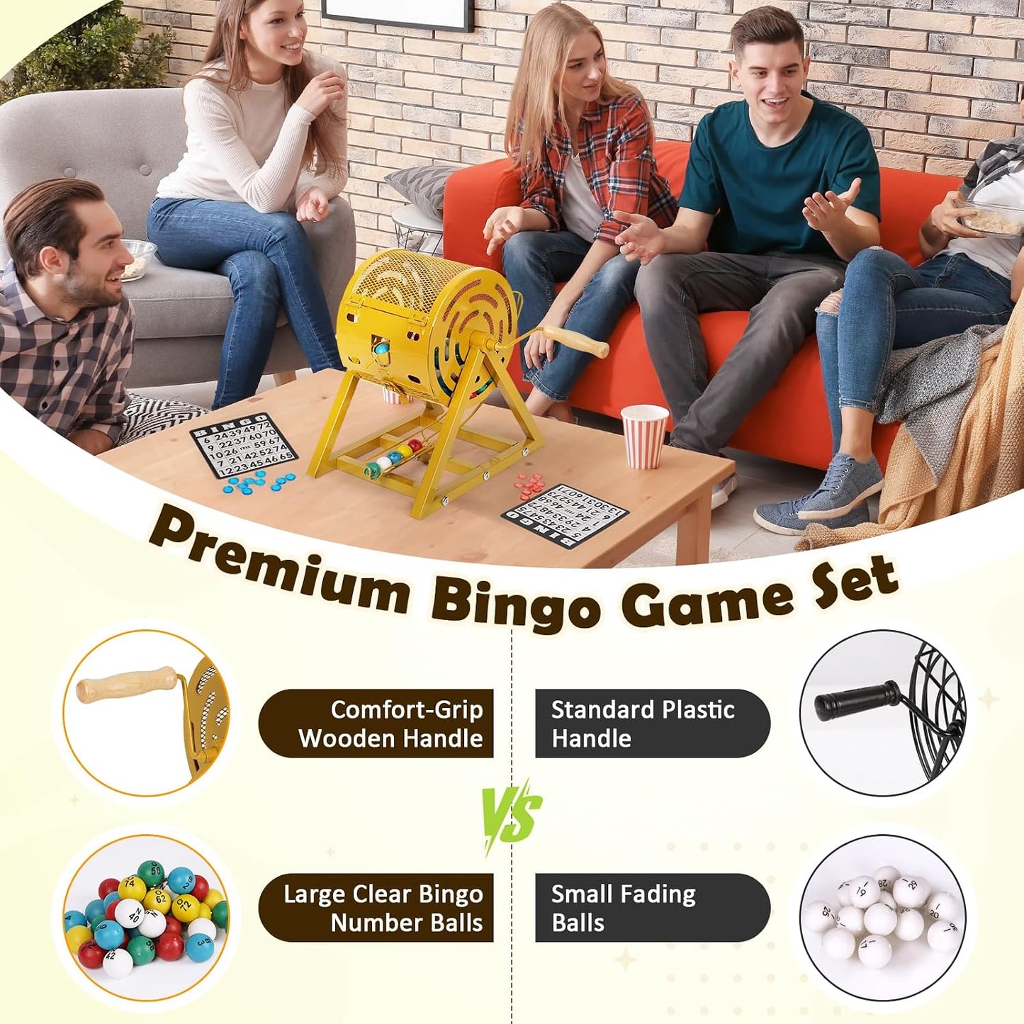 Flenpptly Juego de bingo con jaula, tablero, 50 tarjetas, 75 bolas,...