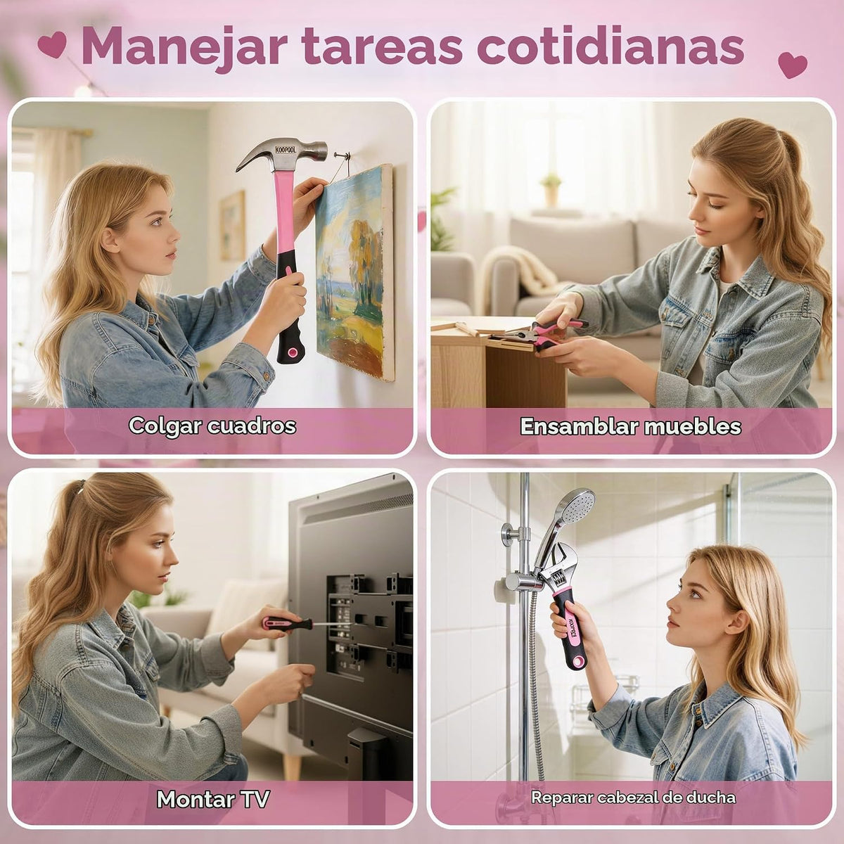 KOOPOOL Juego de herramientas rosa de 159 piezas, kit de herramient...