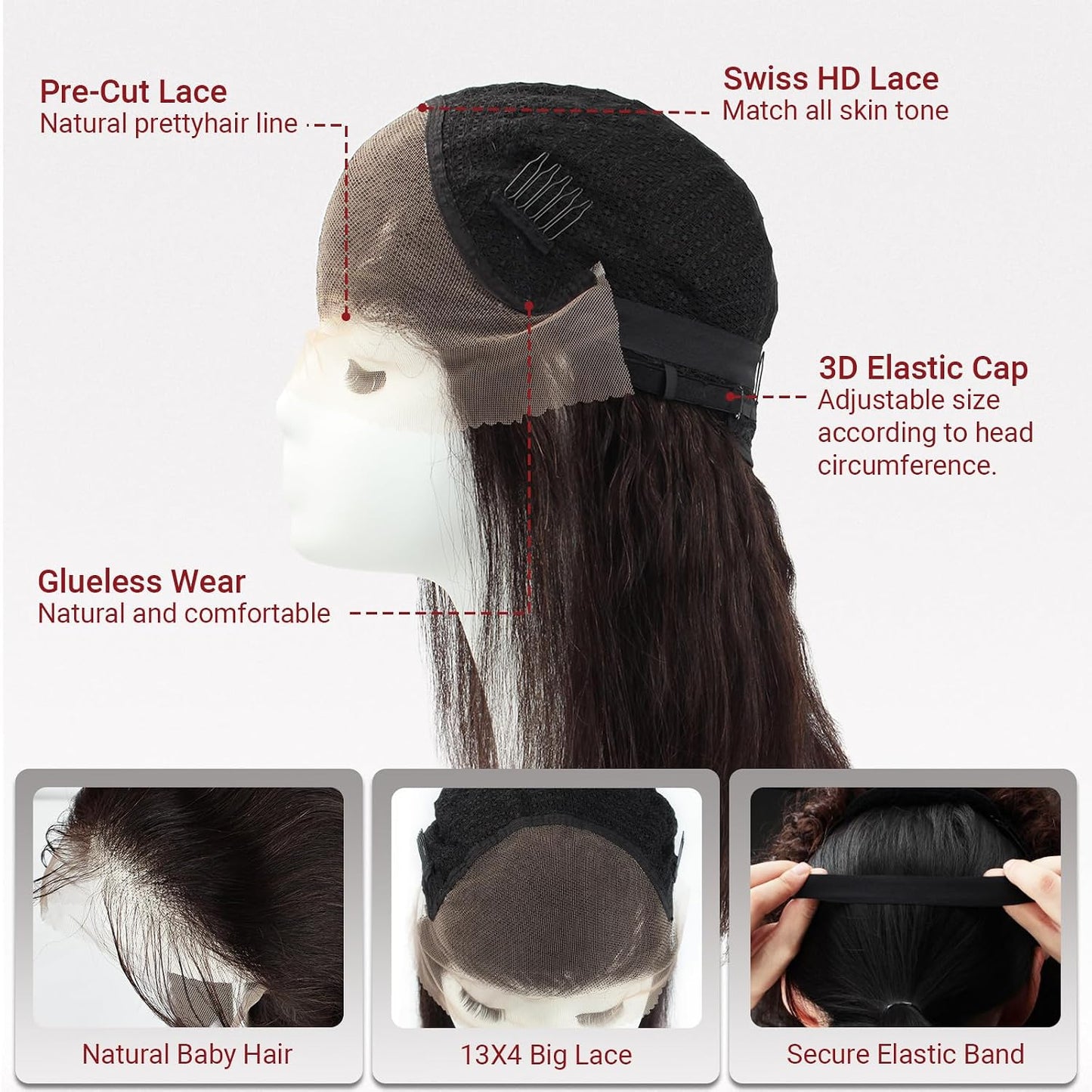 Pelucas SAFIRENY de cabello humano 13x4, pelucas con encaje frontal...