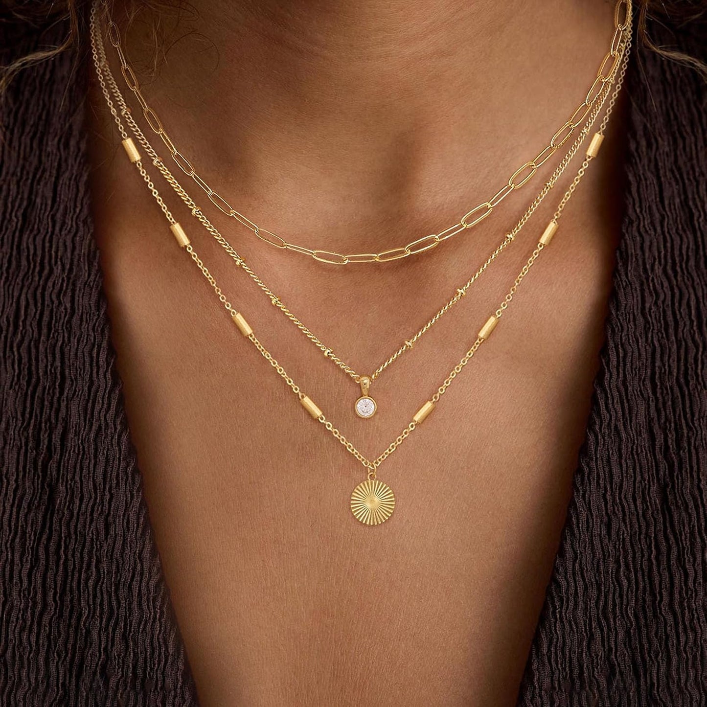 Voduim Collares en capas para mujer, delicado collar de oro apilado...