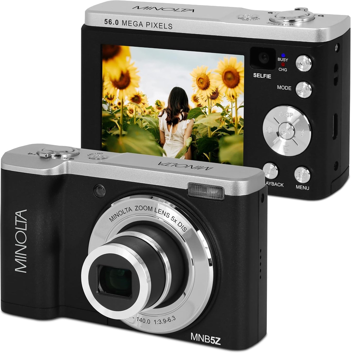Minolta Cámara Digital de Doble Objetivo de 56 MP \u2013 Zoom Óptic...