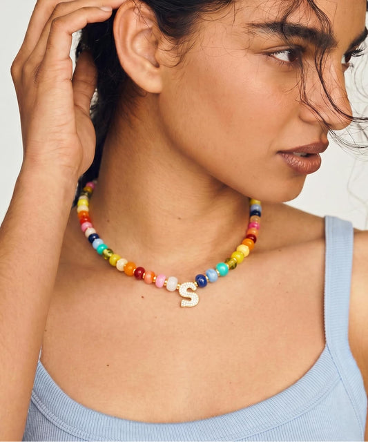 TENTMENTISE Collar con inicial de cuentas coloridas para mujer, col...