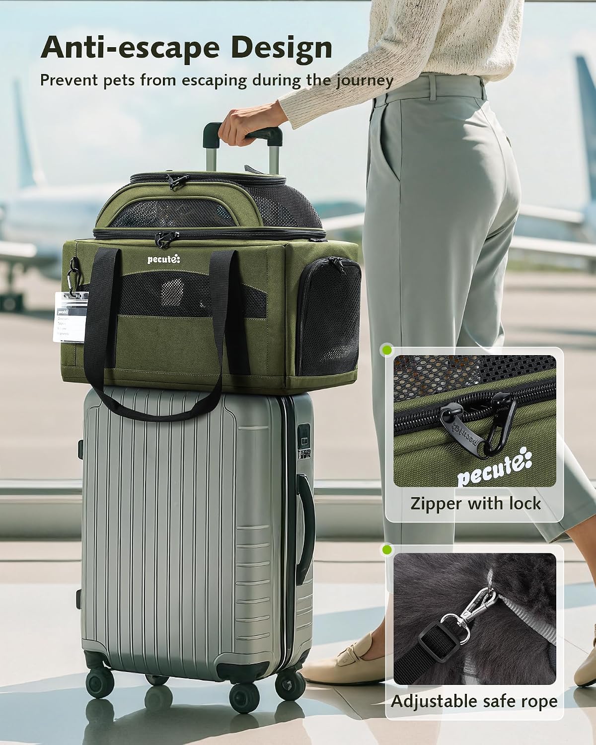 Pecute Transportador de mascotas expandible aprobado por aerolíneas...
