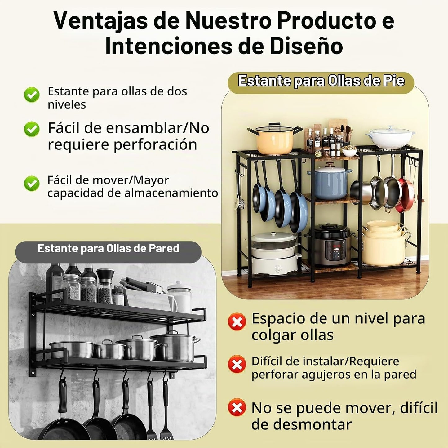 OMISRUIS Estante organizador de ollas y sartenes expandible, soport...