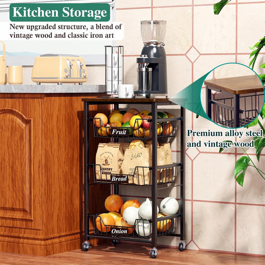 OKZEST - Carrito de almacenamiento de cocina de 4 niveles con 3 caj...