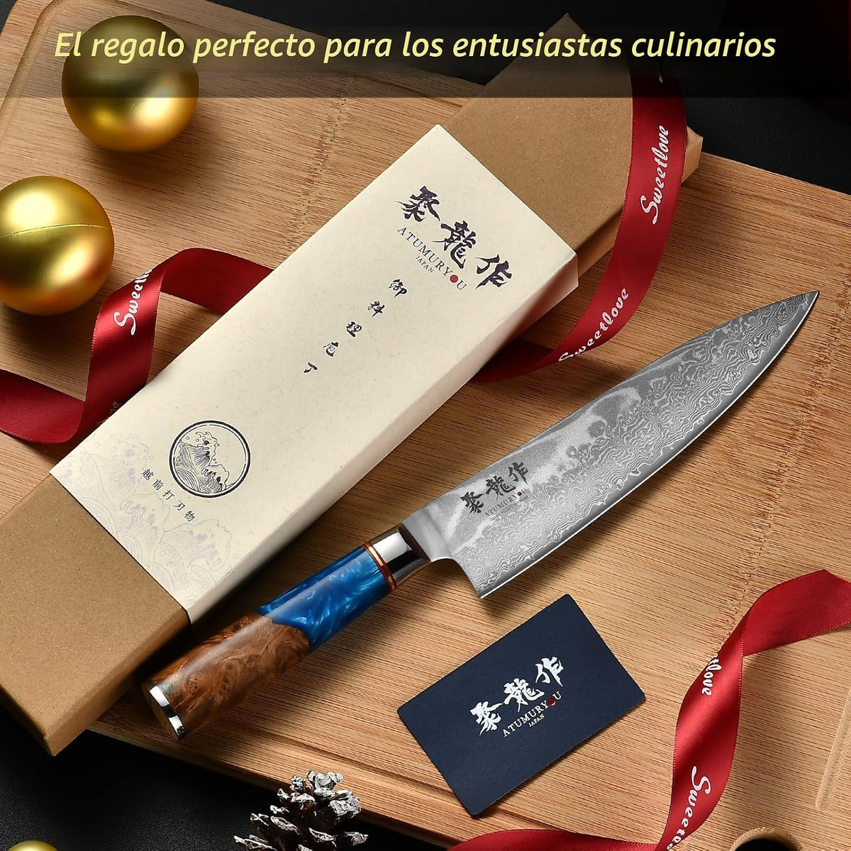 Cuchillo de Chef Japonés, Cuchillo de Cocina Damasco de 8 Pulgadas...