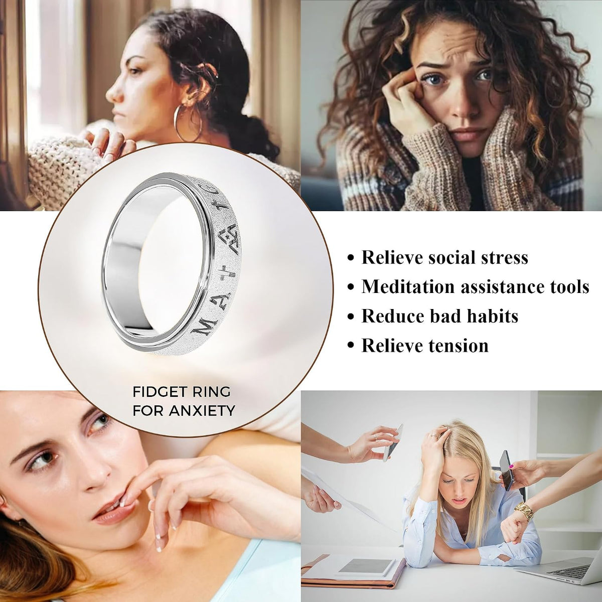 Fidget Toys Anillo de ansiedad para adultos para mujeres: Fidget Sp...