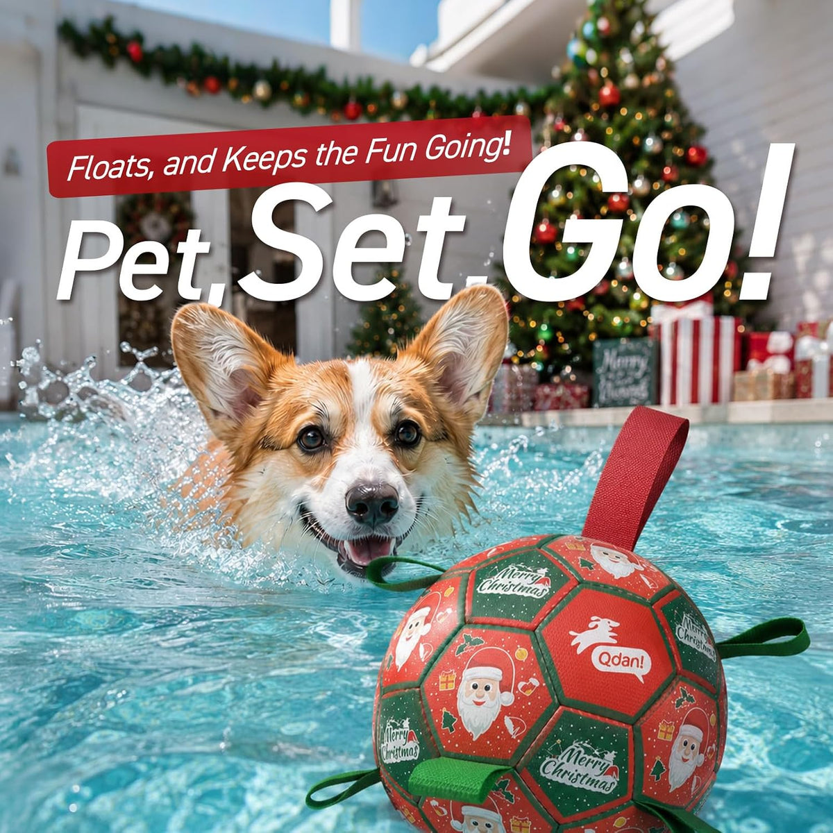 QDAN Pelotas de Navidad para perros con correas, pelota de fútbol p...