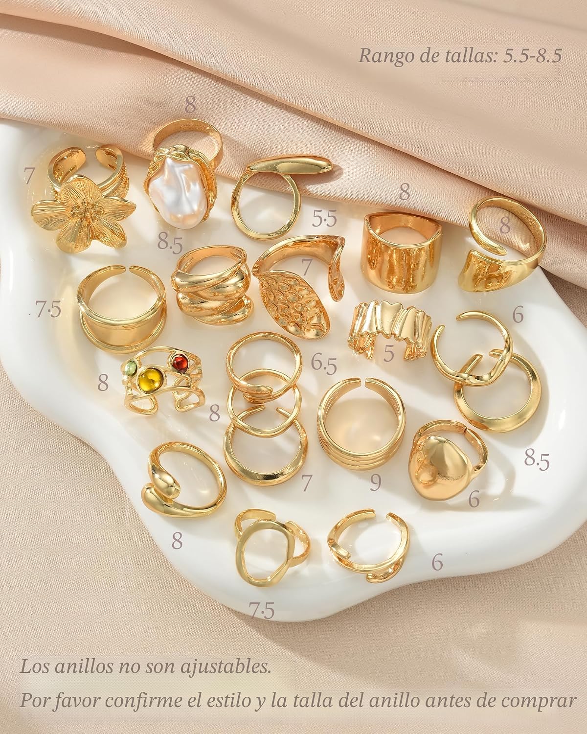 YEEZII Juego de 20 anillos dorados para mujer, anillos de dedo midi...