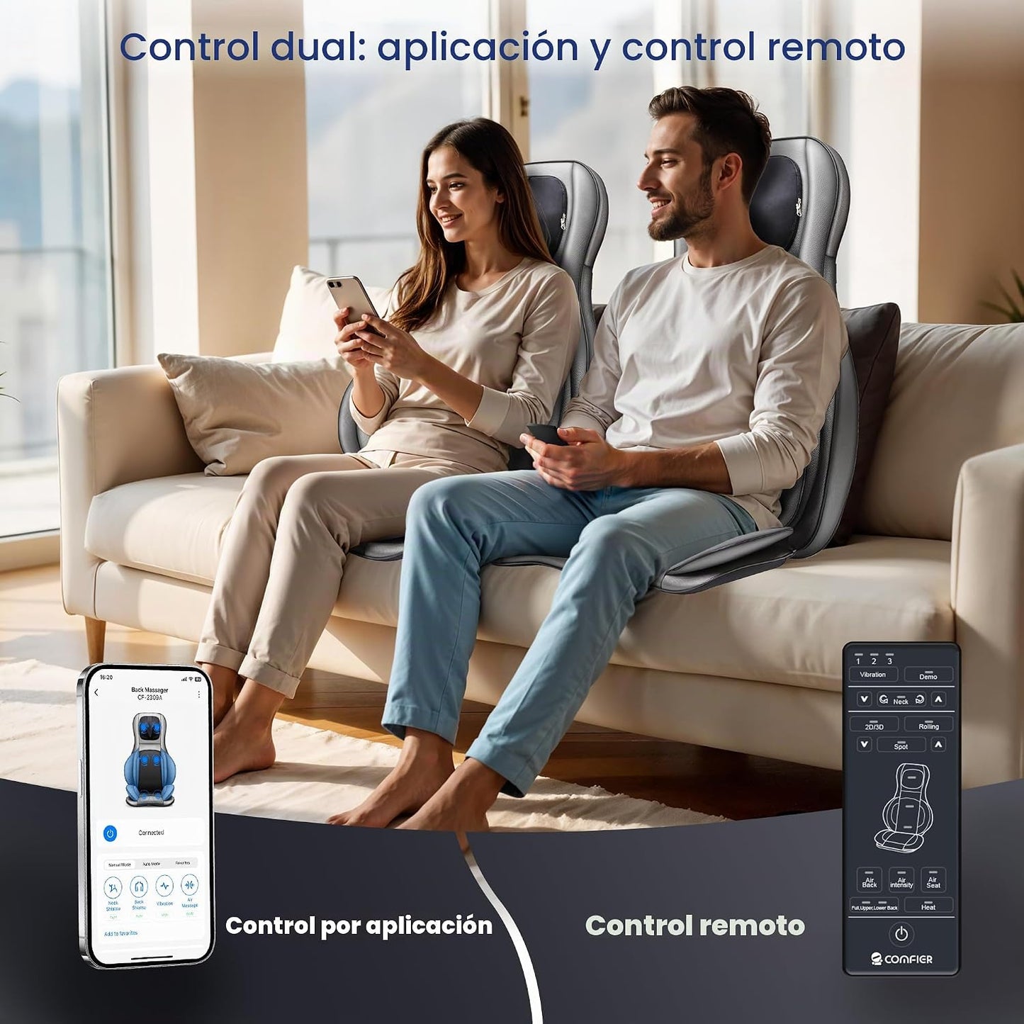 COMFIER Shiatsu - Masajeador de espalda de cuello con calor, almoha...