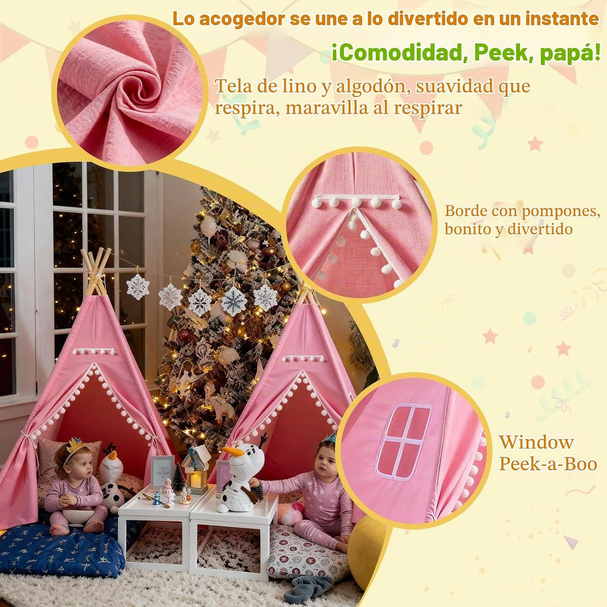 Paquete de 4 tiendas de campaña tipi para fiestas de pijamas infant...