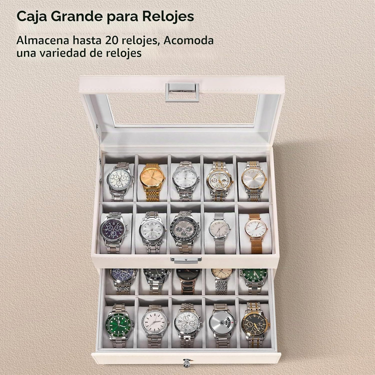 BEWISHOME Caja de reloj, caja de reloj de 20 ranuras para hombres c...