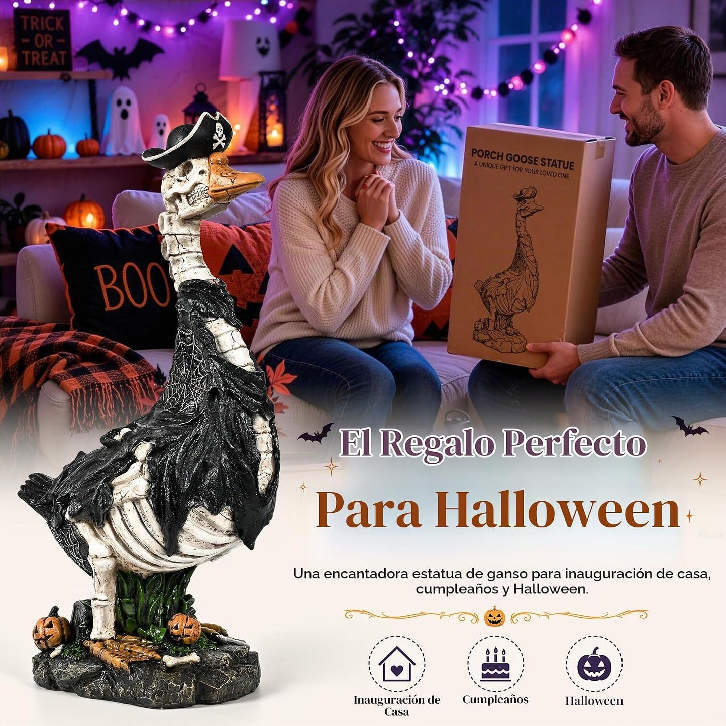 GIGALUMI Esqueleto de Halloween de 20.0 in, ganso de porche, decora...