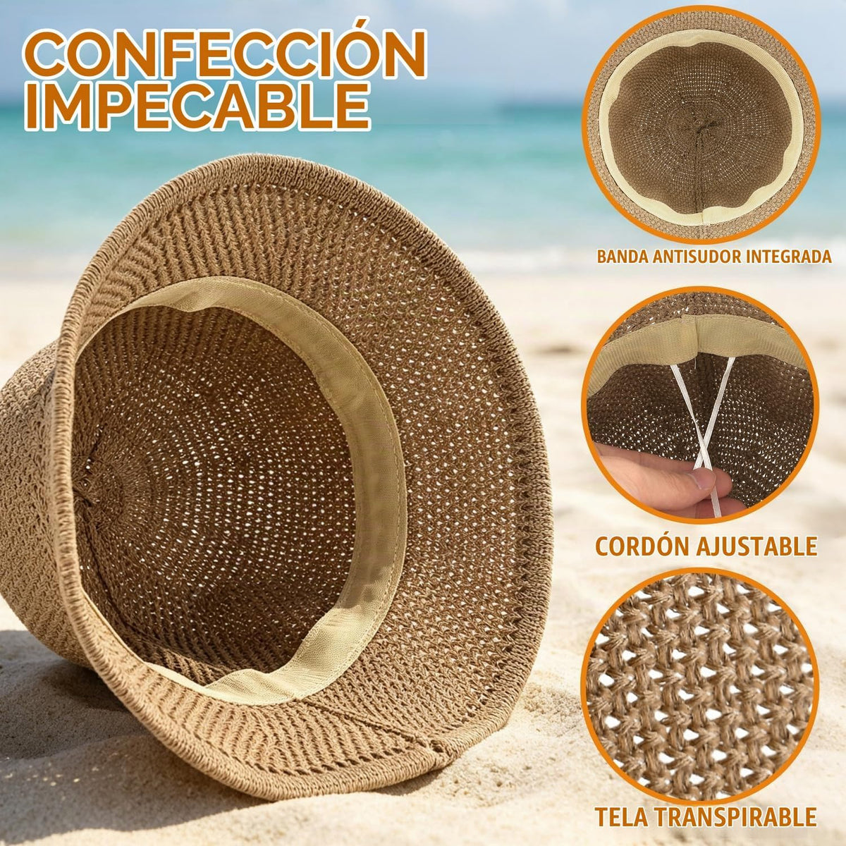 Sombrero de pescador de ganchillo para mujer, sombrero ligero de pa...