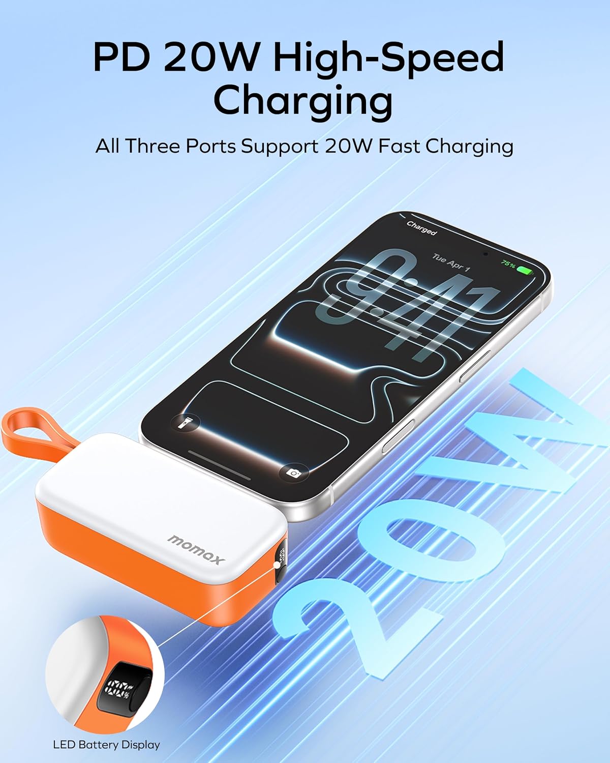 MOMAX Cargador portátil, pequeño banco de energía de 5000 mAh, PD d...