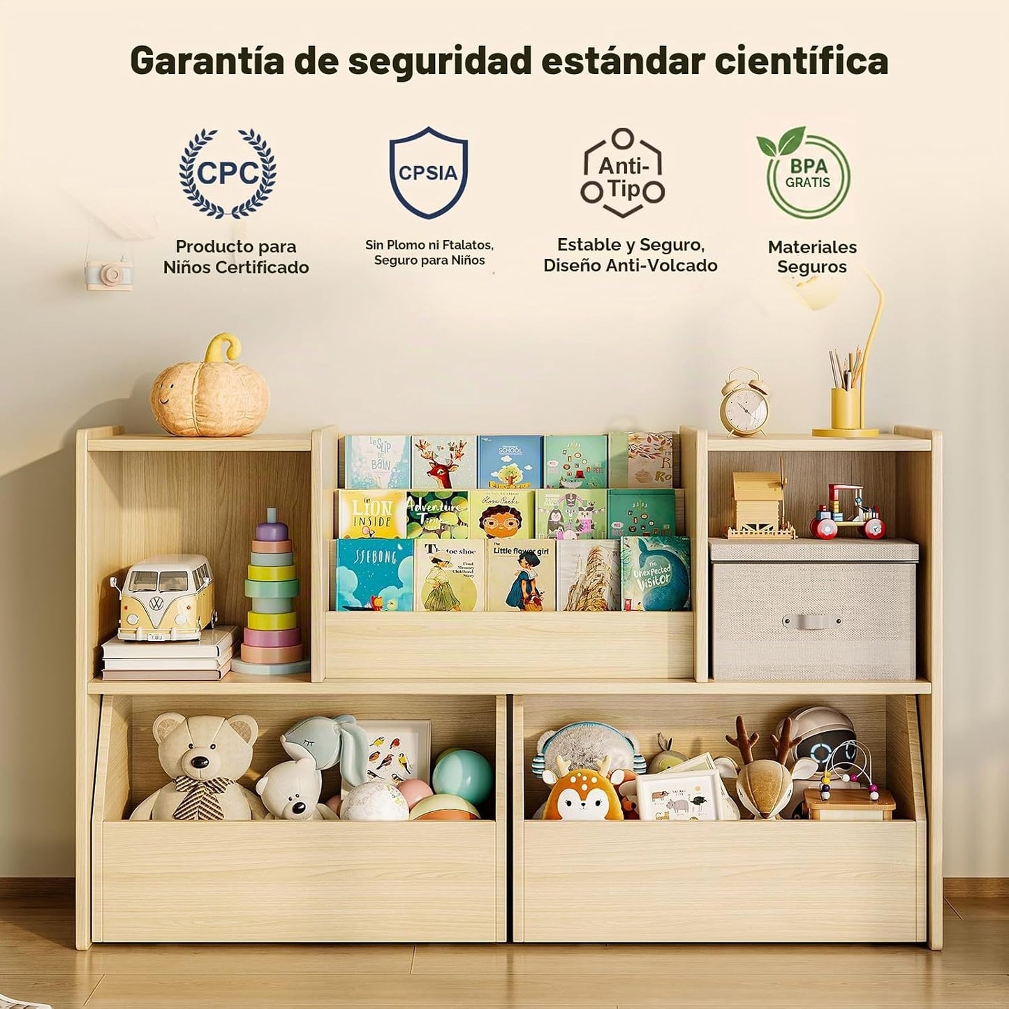 EXPERLAM Estantería de madera maciza para niños y organizador de al...