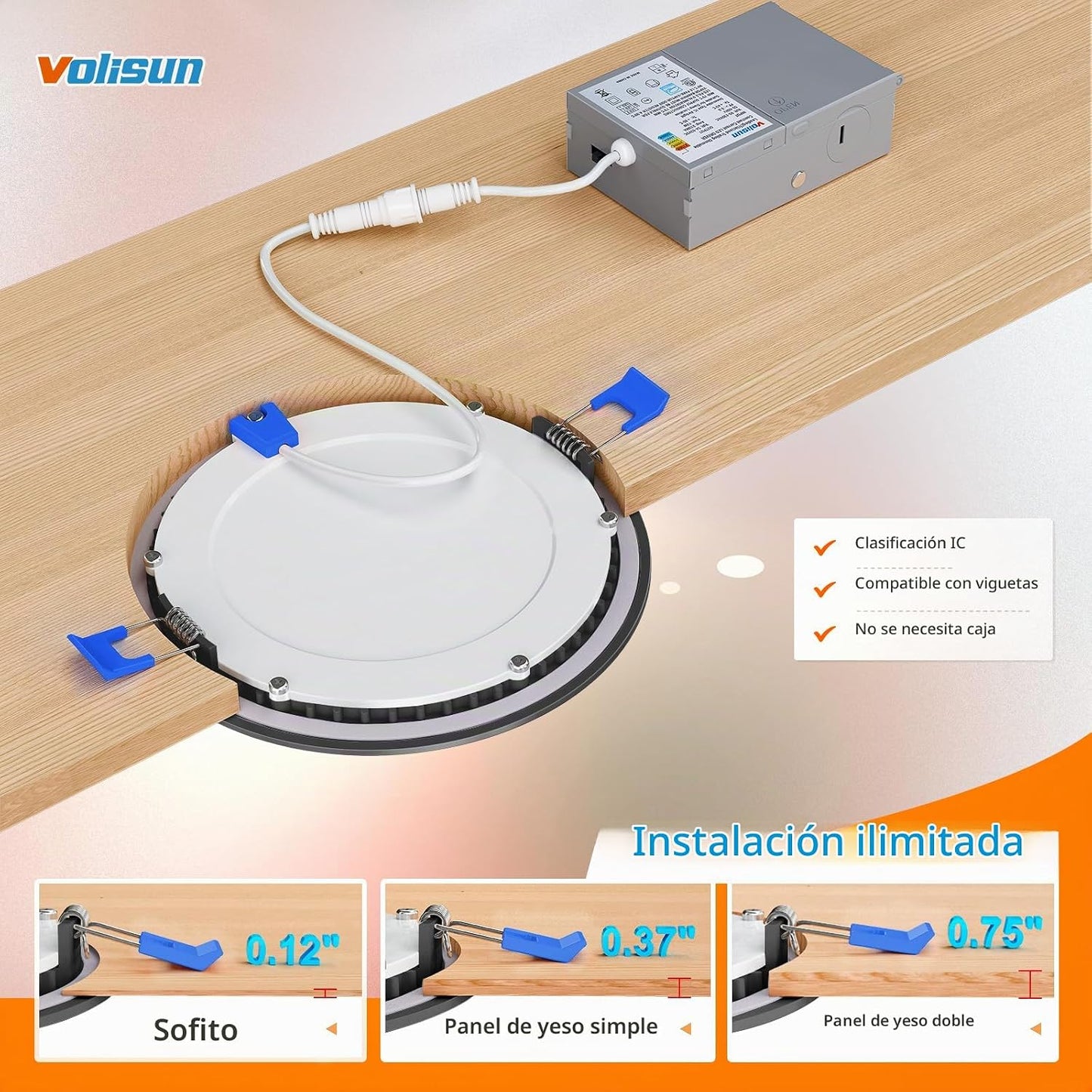 VOLISUN Paquete de 24 luces empotrables de 6 pulgadas, luz LED empo...