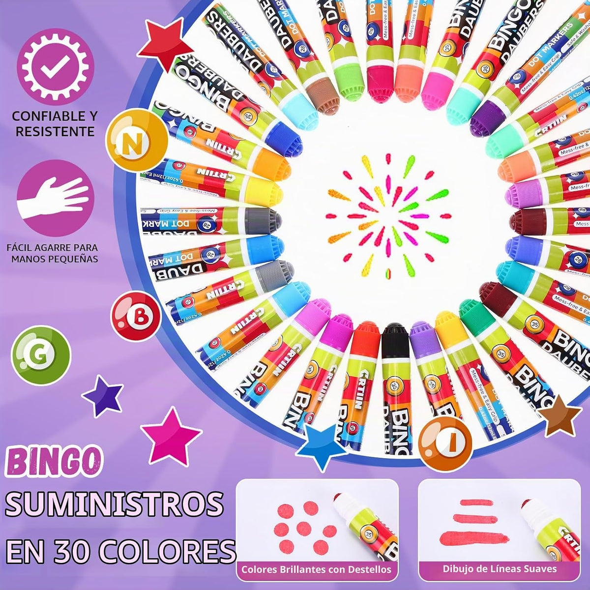 Crtiin - Paquete de 90 marcadores de puntos de Bingo Daubers, 30 co...