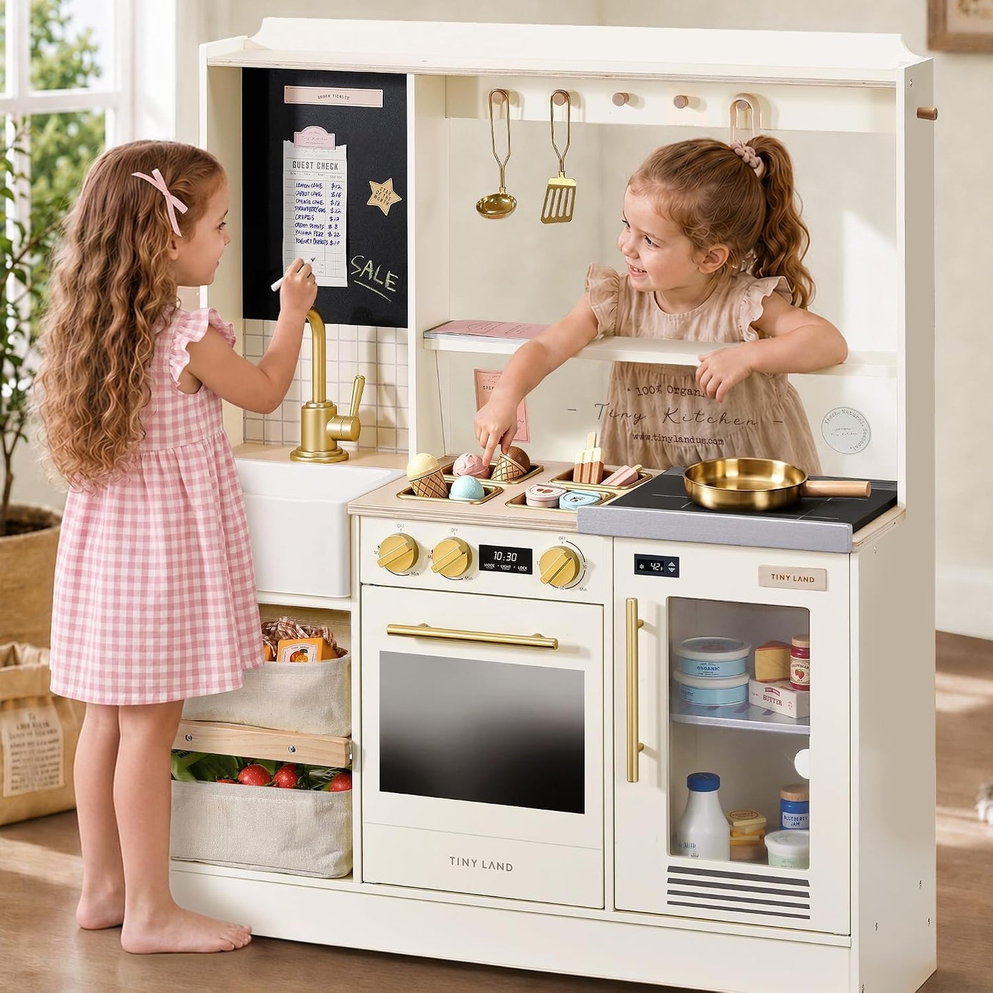 Tiny Land BistroSwitch - Juego de cocina de madera 2 en 1 con pizar...